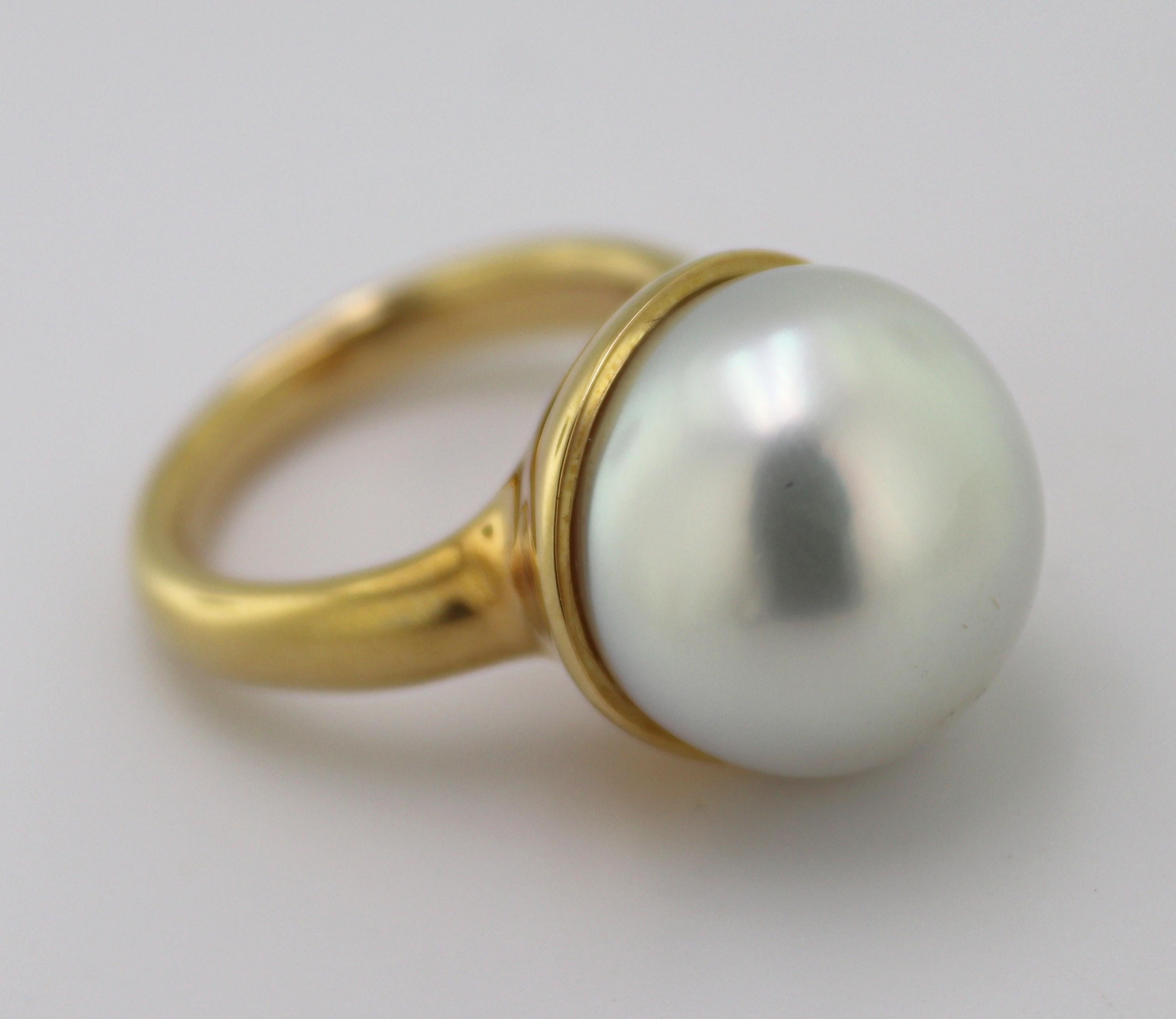 Mikimoto South Sea Cultured Pearl, Yellow Gold Ring For Sale 6