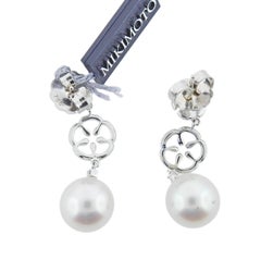 Mikimoto South Sea Pearl Diamond Gold Drop Earrings