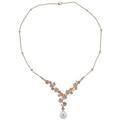 Mikimoto South Sea Pearl Gold Diamond Flower Necklace
