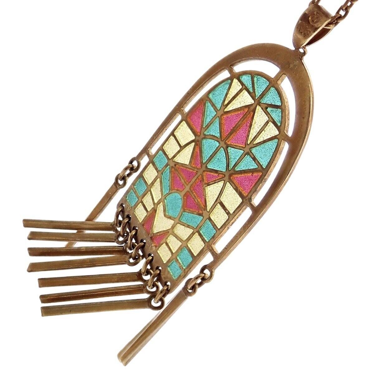 18k Yellow Gold Stained Glass Window Pendant Necklace by Mikimoto. 
With Beautiful Stained Glass Window Pendant
Details: 
Length: 22