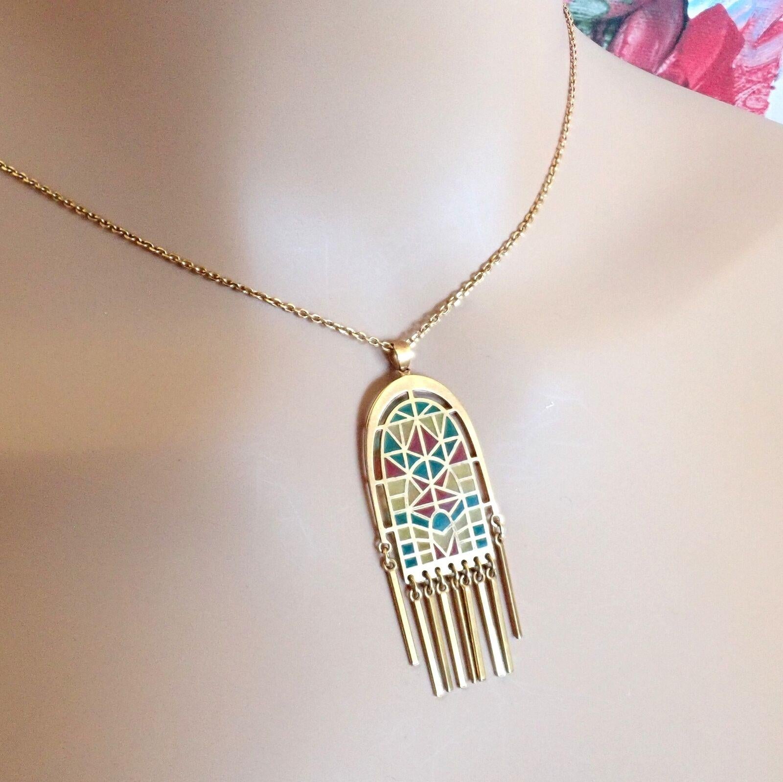 Mikimoto Stained Glass Window Yellow Gold Pendant Necklace In Excellent Condition For Sale In Holland, PA