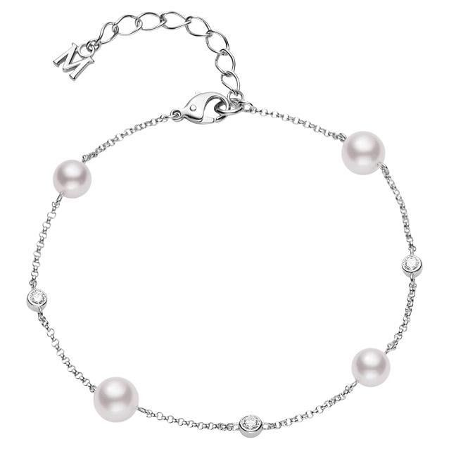 Mikimoto Cultured Pearl and Diamond Station Bracelet MDQ10036ADXW For Sale
