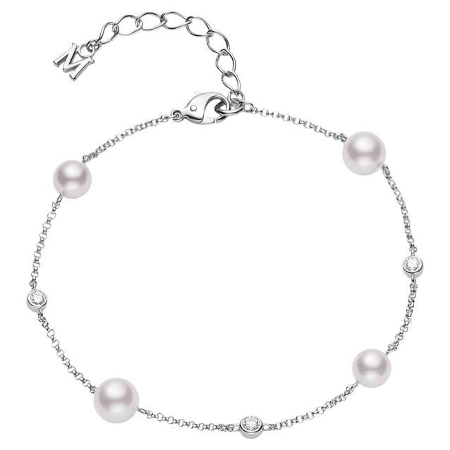 Mikimoto Akoya Cultured Pearl Station Bracelet in 18k White Gold  MDQ10055AXXW For Sale at 1stDibs