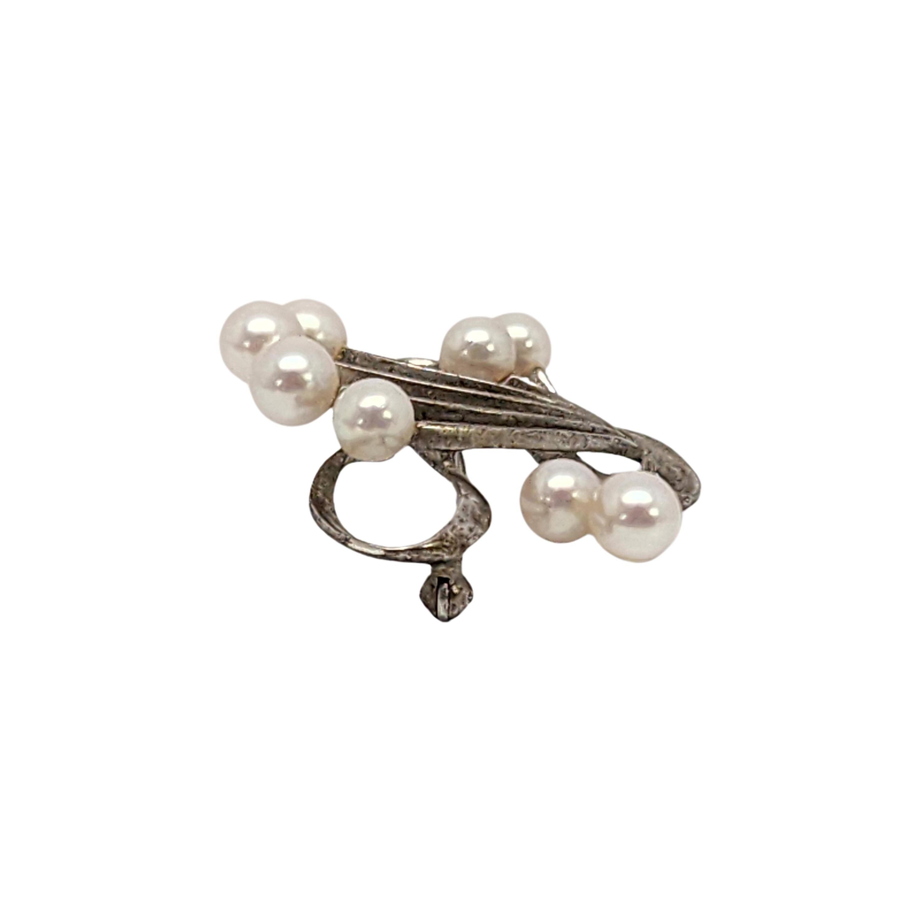 Round Cut Mikimoto Sterling Silver Akoya Pearl Pin/Brooch #16719 For Sale