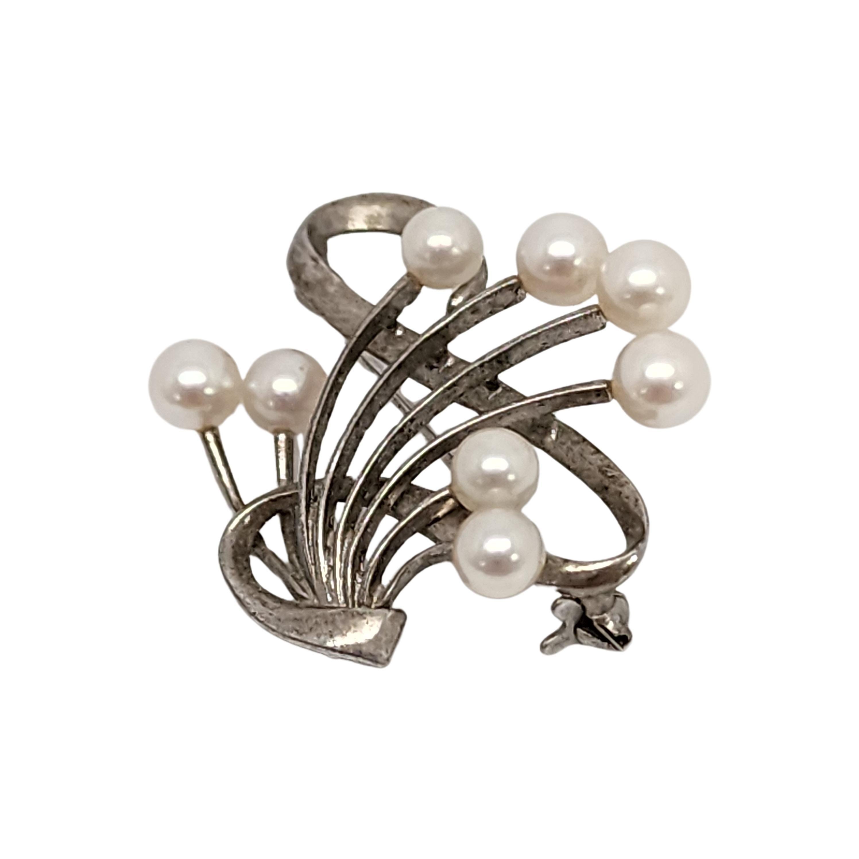 Mikimoto Sterling Silver Akoya Pearl Pin/Brooch #16719 In Good Condition For Sale In Washington Depot, CT