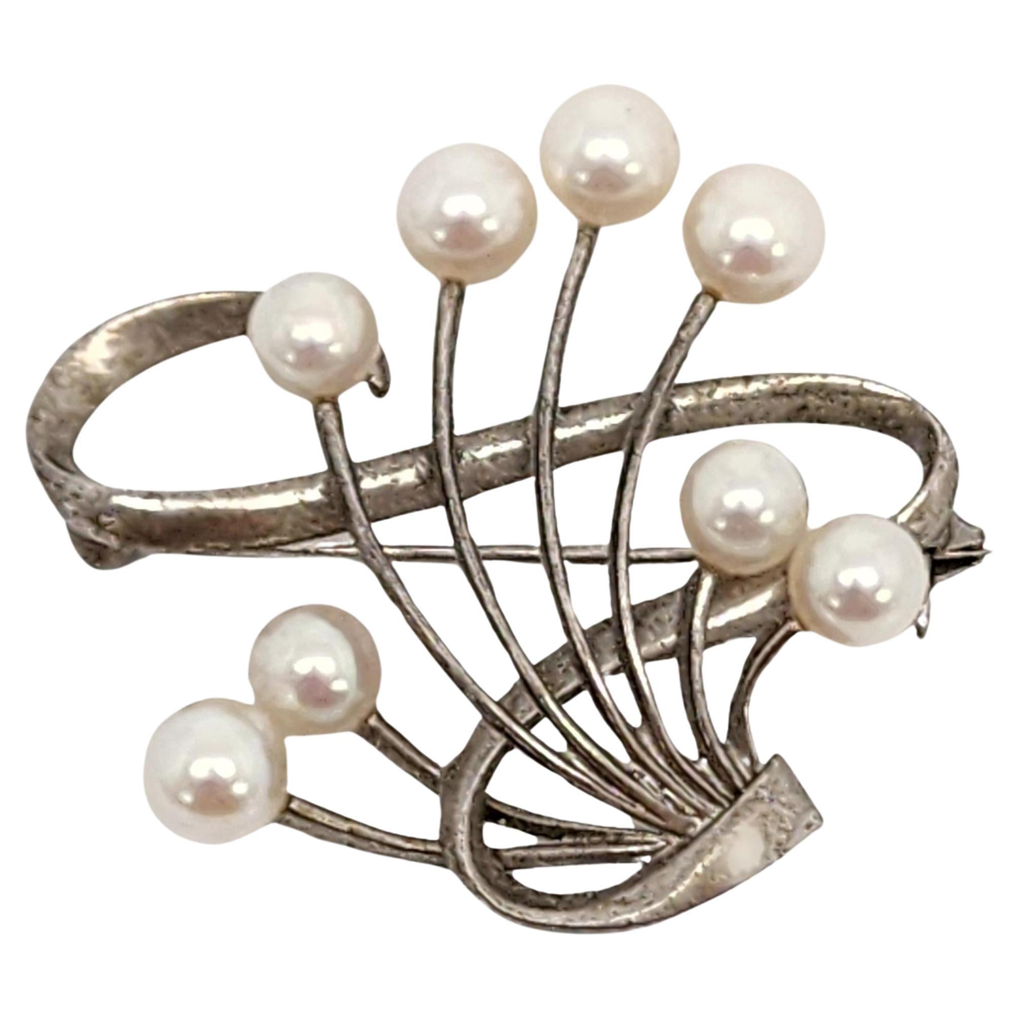 Mikimoto Sterling Silver Akoya Pearl Pin/Brooch #16719 For Sale