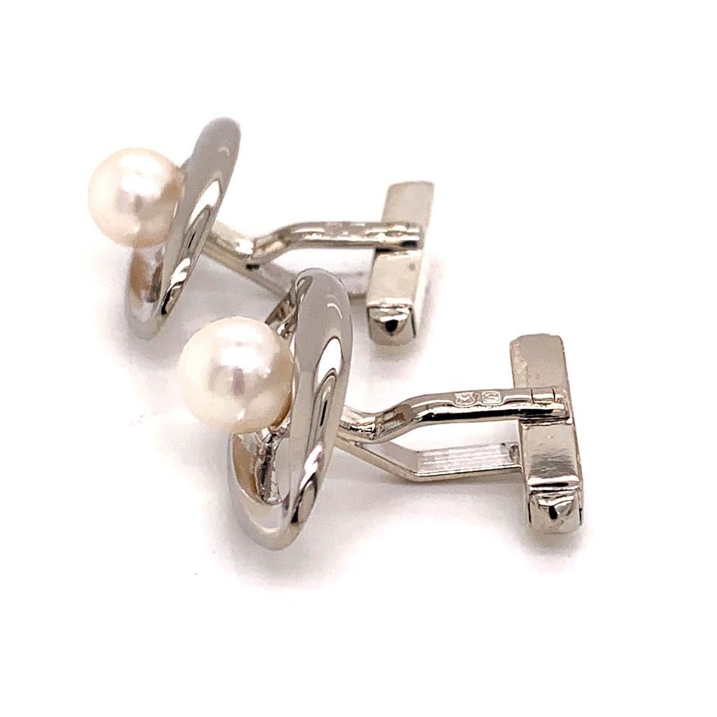Women's or Men's Sterling Silver Cufflinks With Pearls By Mikimoto 4.54 Grams 6.65 mm M128