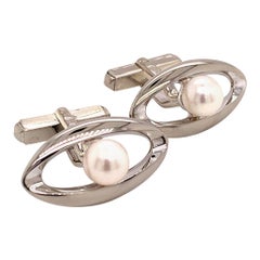 Sterling Silver Cufflinks With Pearls By Mikimoto 4.54 Grams 6.65 mm M128