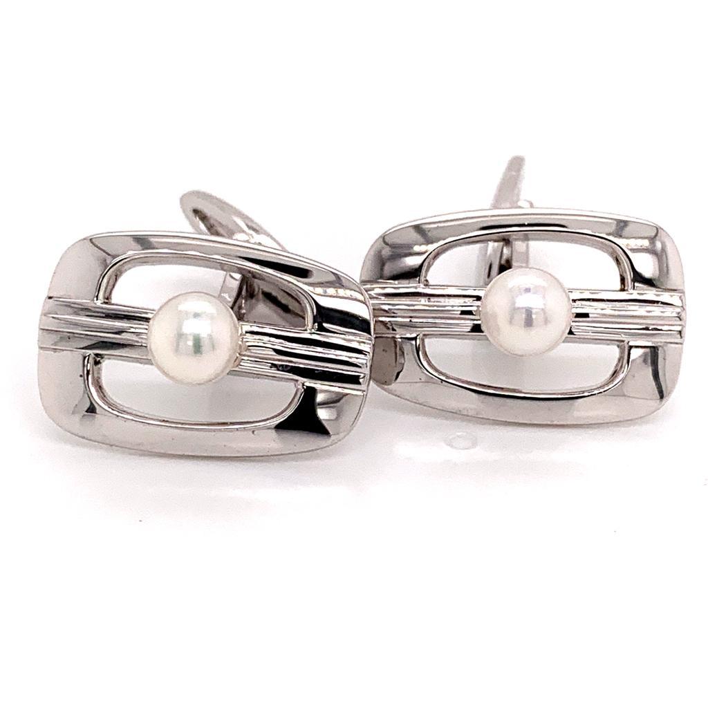 Women's Sterling Silver Cufflinks With Pearls By Mikimoto 6.14 Grams 6 mm M125