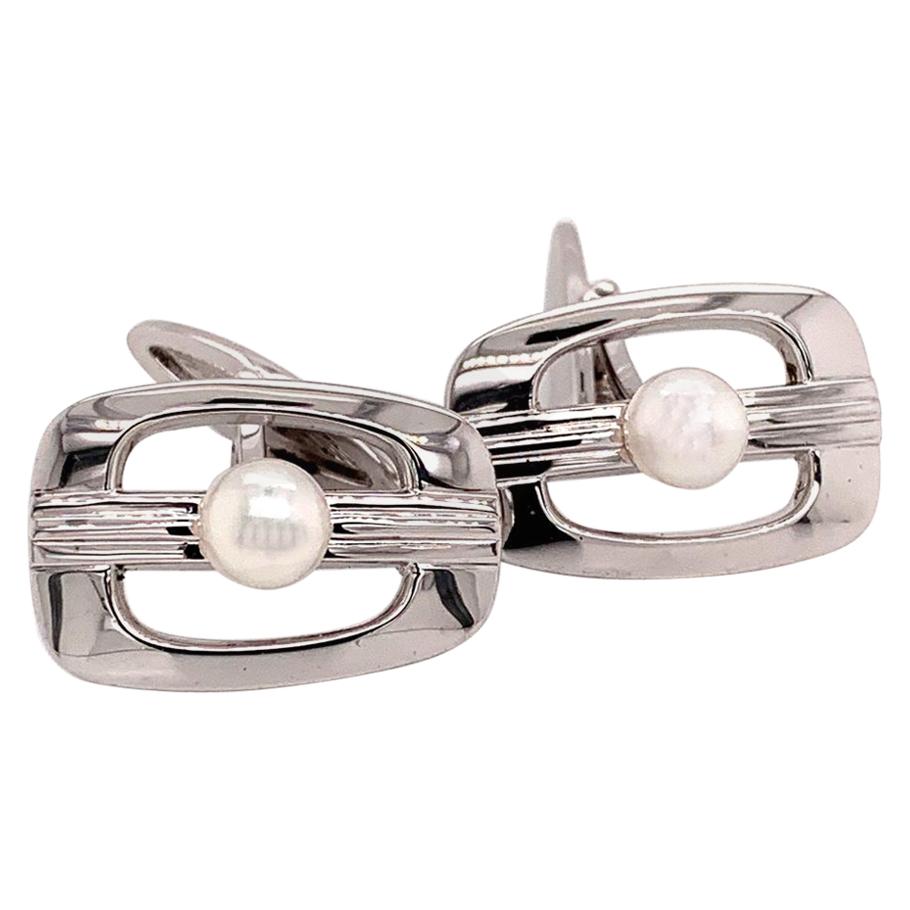 Sterling Silver Cufflinks With Pearls By Mikimoto 6.14 Grams 6 mm M125