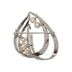 Mikimoto Sterling Silver Pearl Double Loop Pin/Brooch #14648