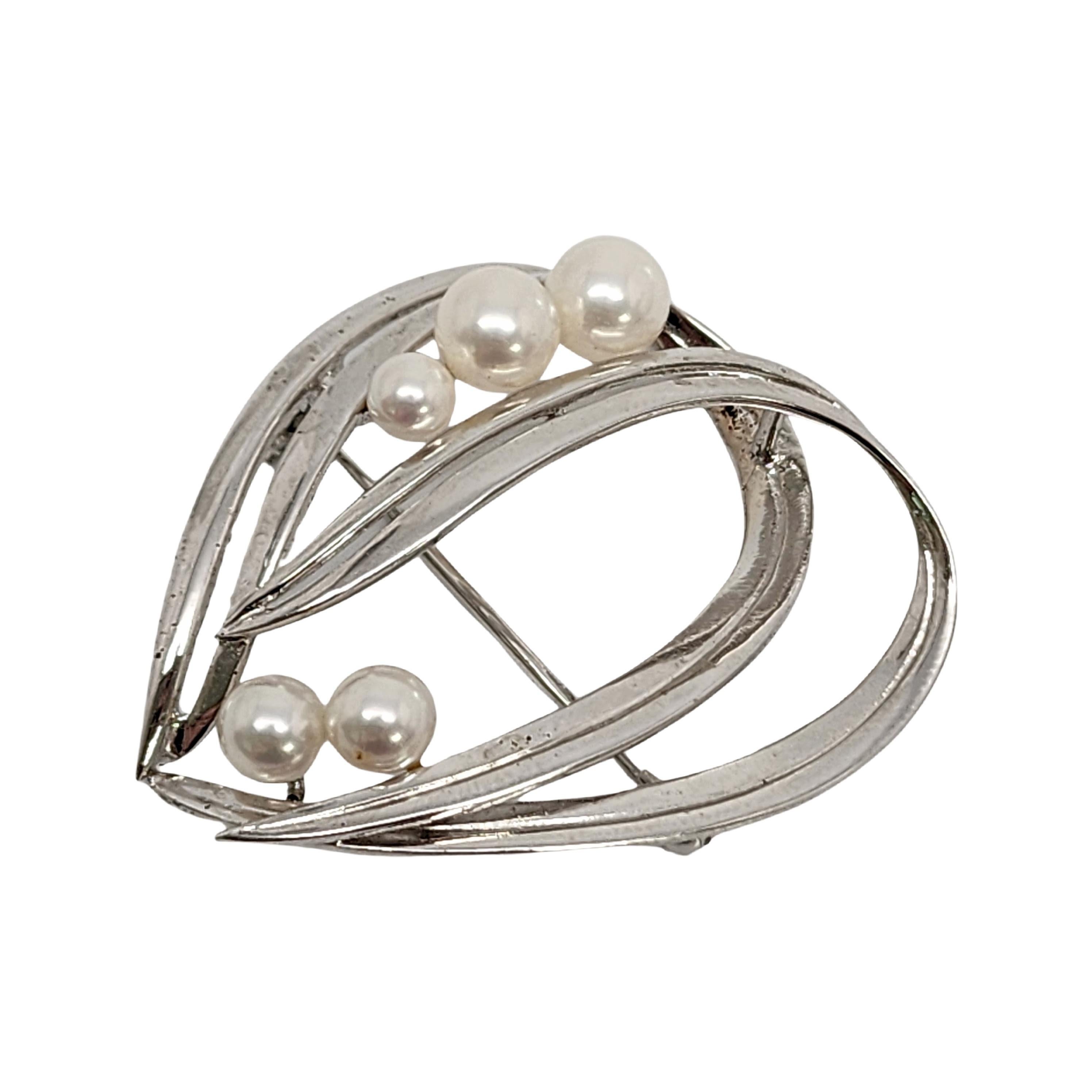 Mikimoto Sterling Silver Pearl Double Loop Pin/Brooch #14648 For Sale 1