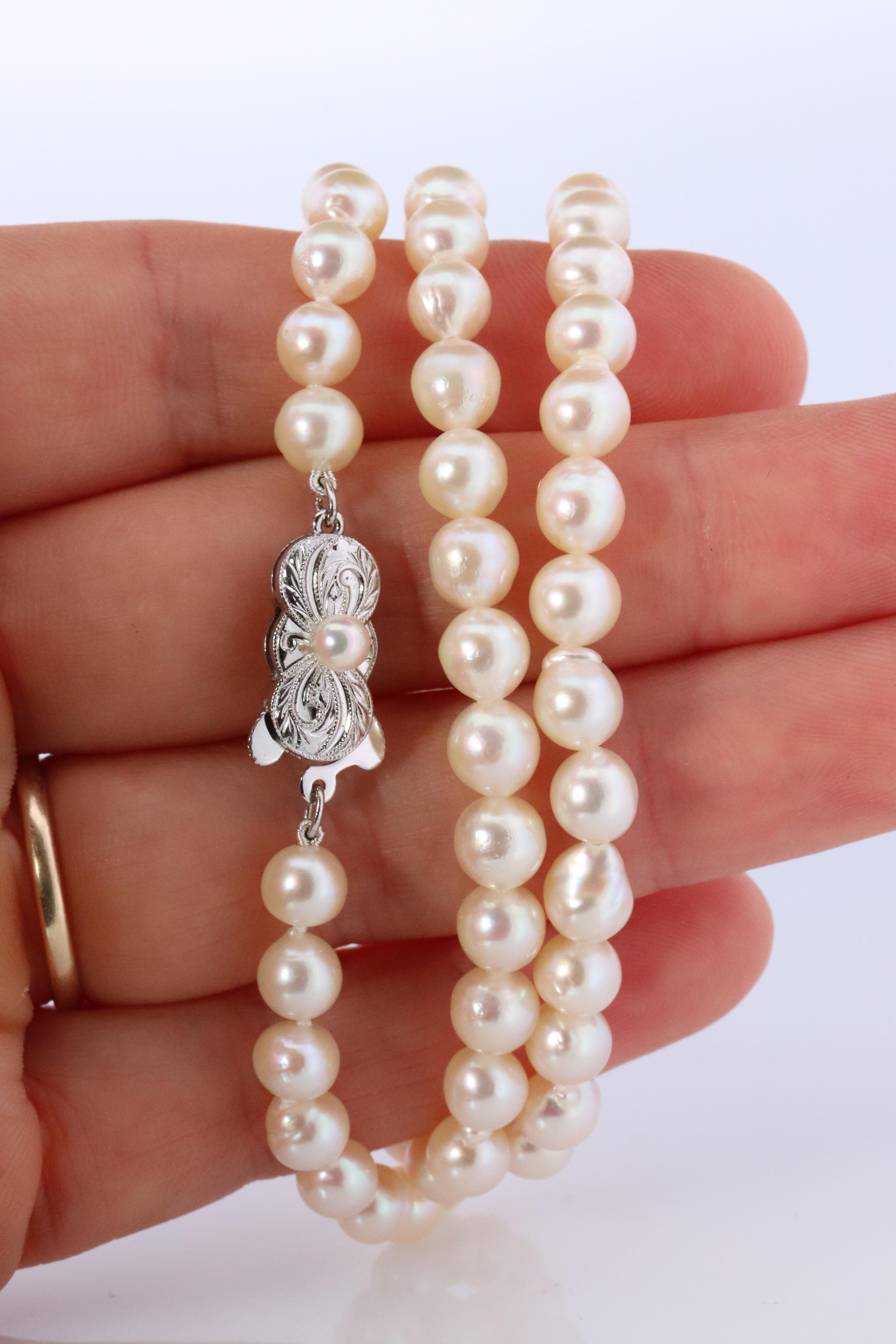 Modern MIKIMOTO Sterling Silver Pearl Necklace. 6mm Blister Pearls Necklace Mikimoto