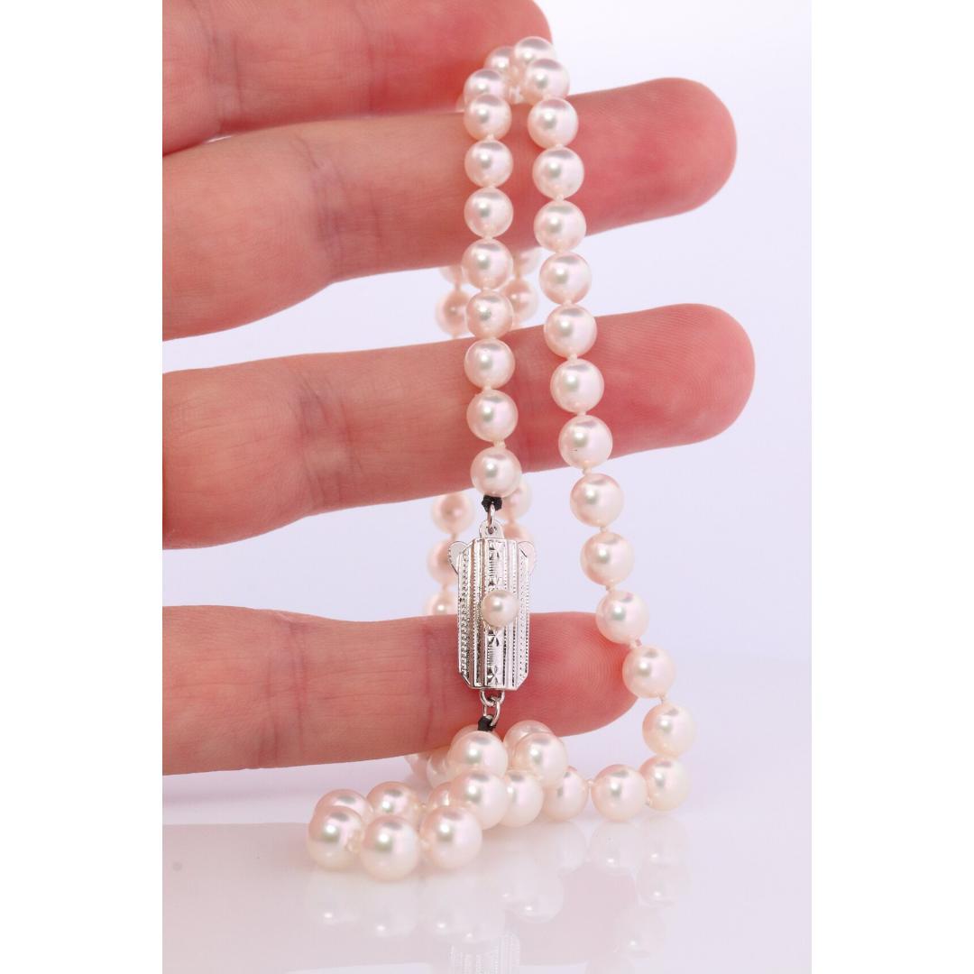 MIKIMOTO Sterlingsilber Perlenkette. 6 mm Perlen 20 Zoll Halskette. Echtes 6