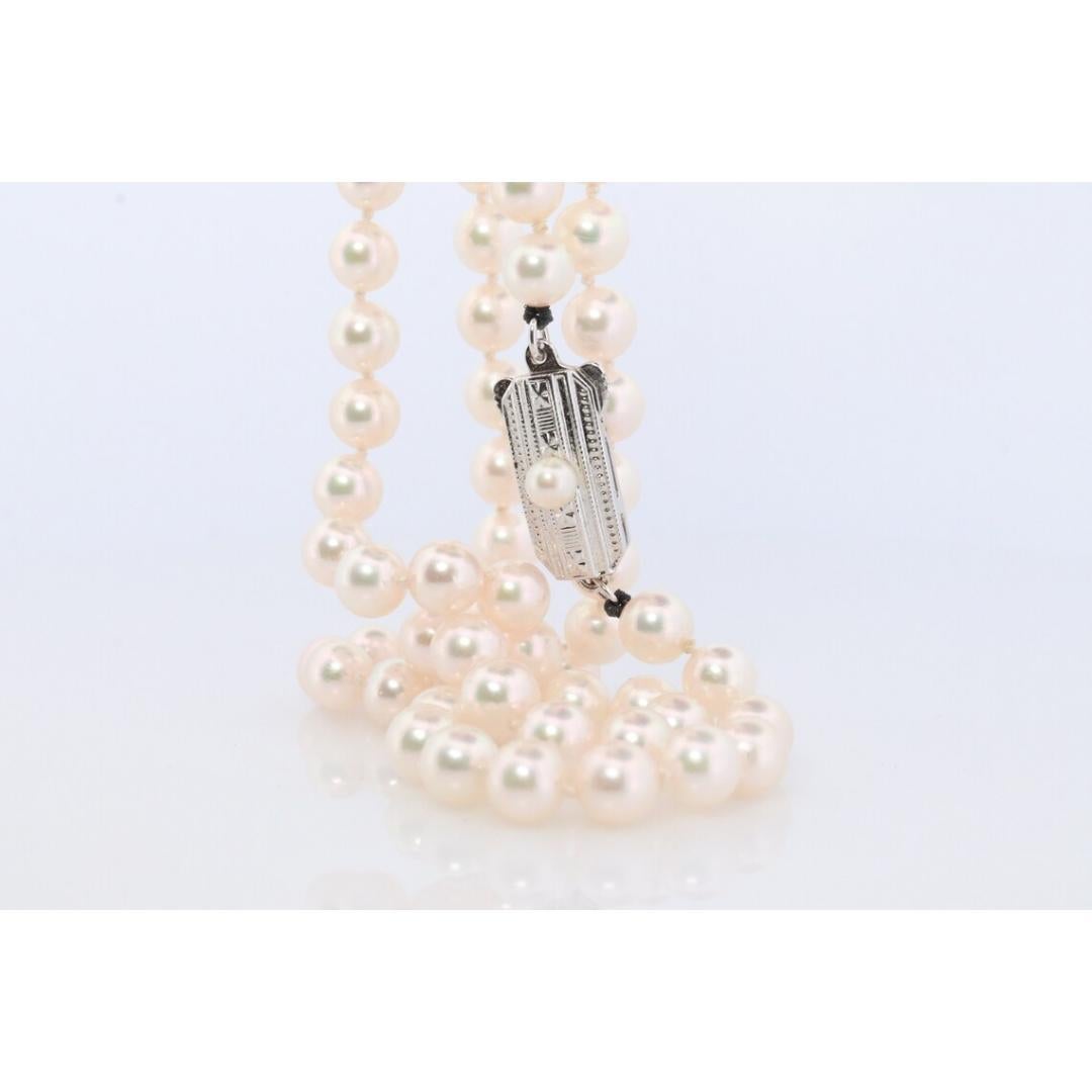 MIKIMOTO Sterlingsilber Perlenkette. 6 mm Perlen 20 Zoll Halskette. Echtes Damen