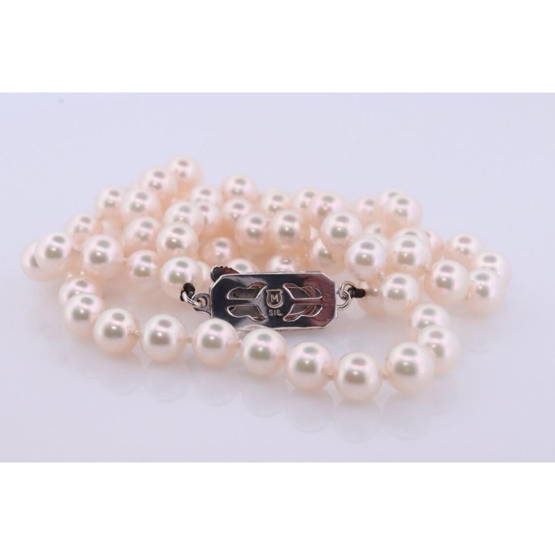 MIKIMOTO Sterlingsilber Perlenkette. 6 mm Perlen 20 Zoll Halskette. Echtes 5