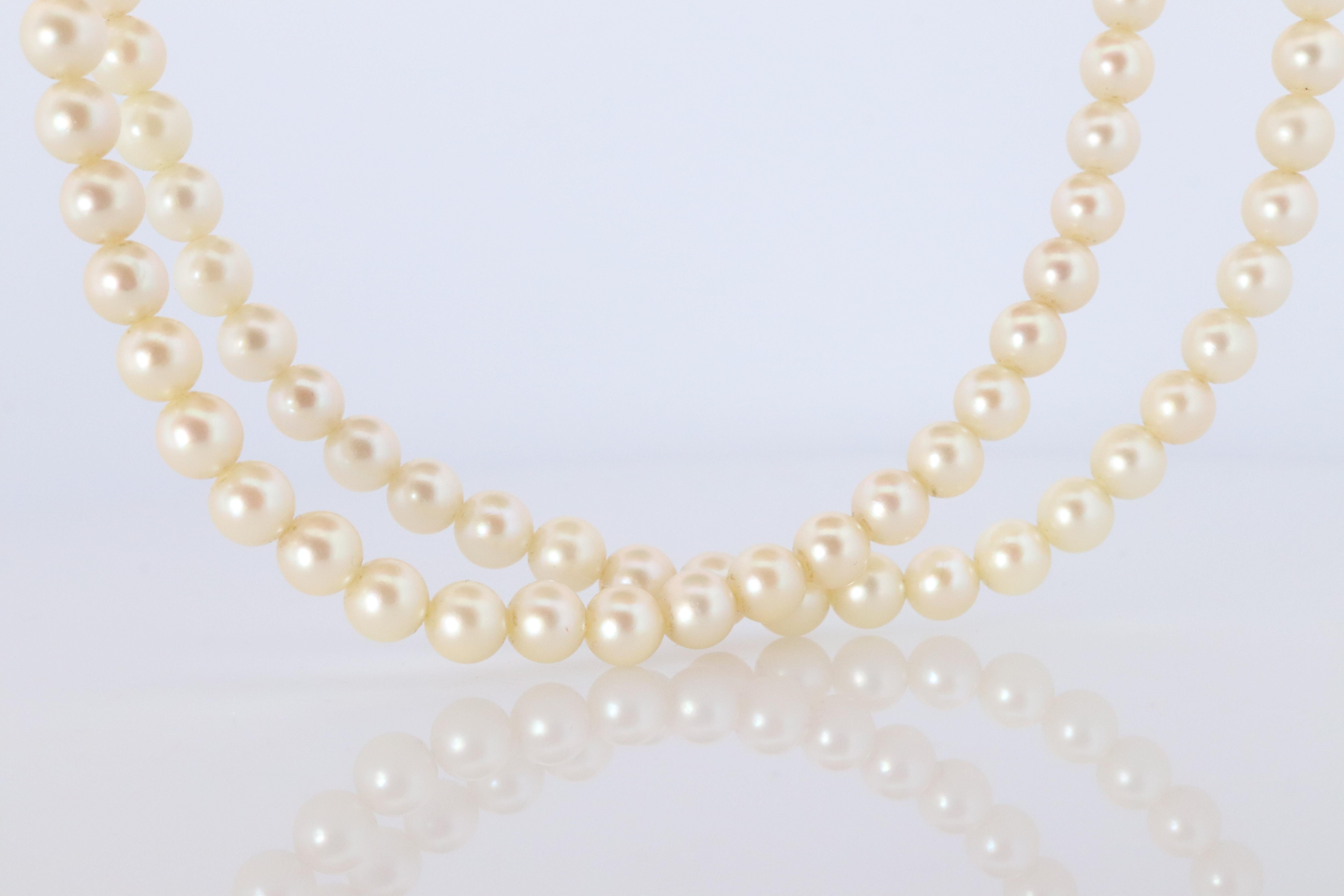 Women's MIKIMOTO Sterling Silver Pearl Necklace. Mikimoto Double Strand Necklace For Sale