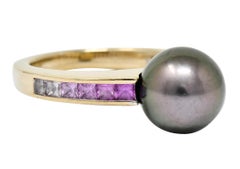 Mikimoto Tahiti Perle Rosa Saphir 18 Karat Weißgold Band Ring