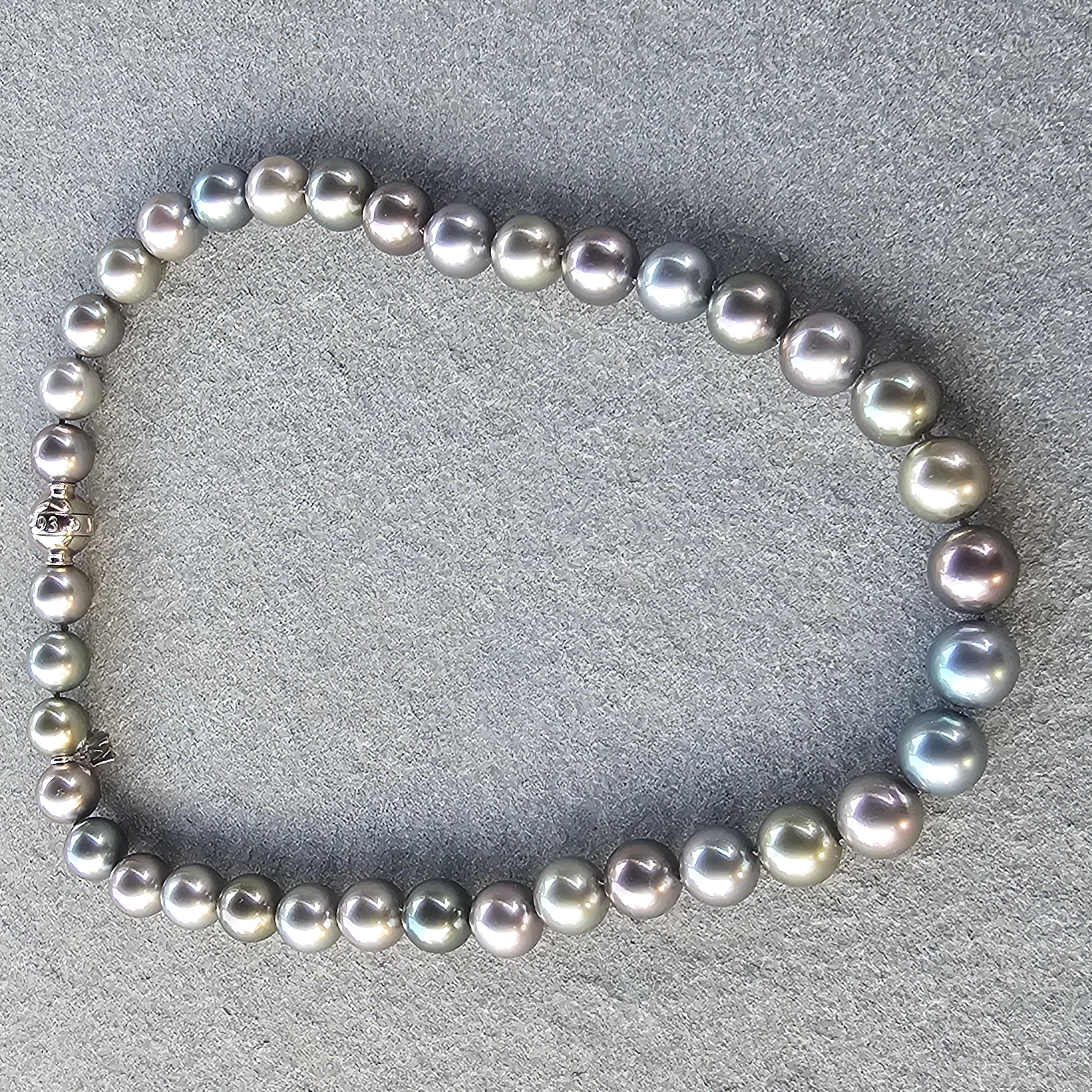 Mikimoto Tahitian Pearl Strand Necklace 11.5 to 12mm 18k White Gold Diamond For Sale 8