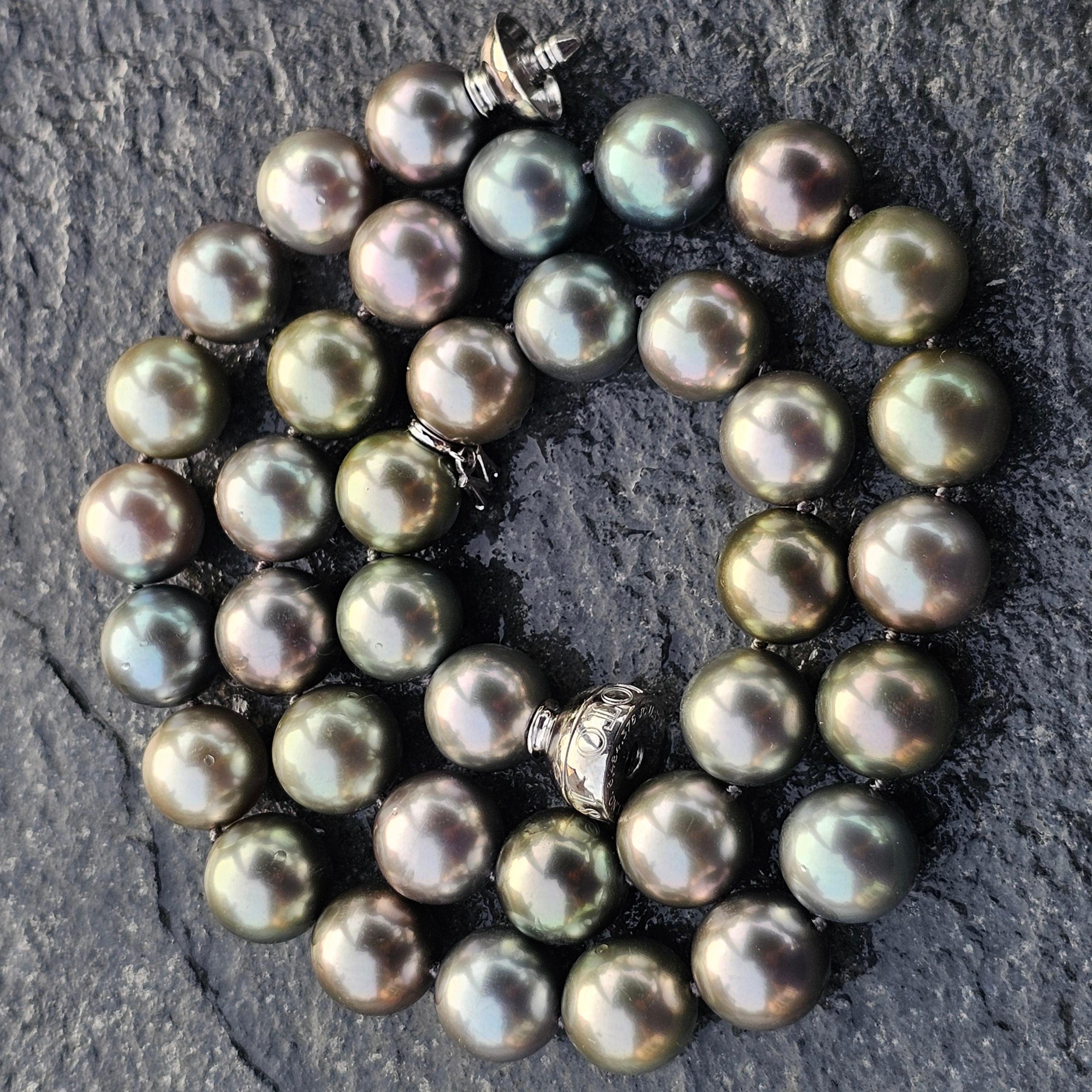 Women's Mikimoto Tahitian Pearl Strand Necklace 11.5 to 12mm 18k White Gold Diamond For Sale