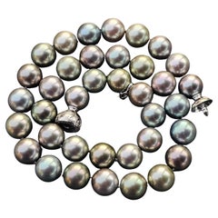 Mikimoto Tahitian Pearl Strand Necklace 11.5 to 12mm 18k White Gold Diamond
