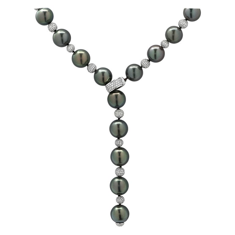 Mikimoto Tahitian South Sea Pearl and Diamond Lariat Necklace at 1stDibs | mikimoto  tahitian pearl necklace, mikimoto lariat necklace, mikimoto tahitian pearls