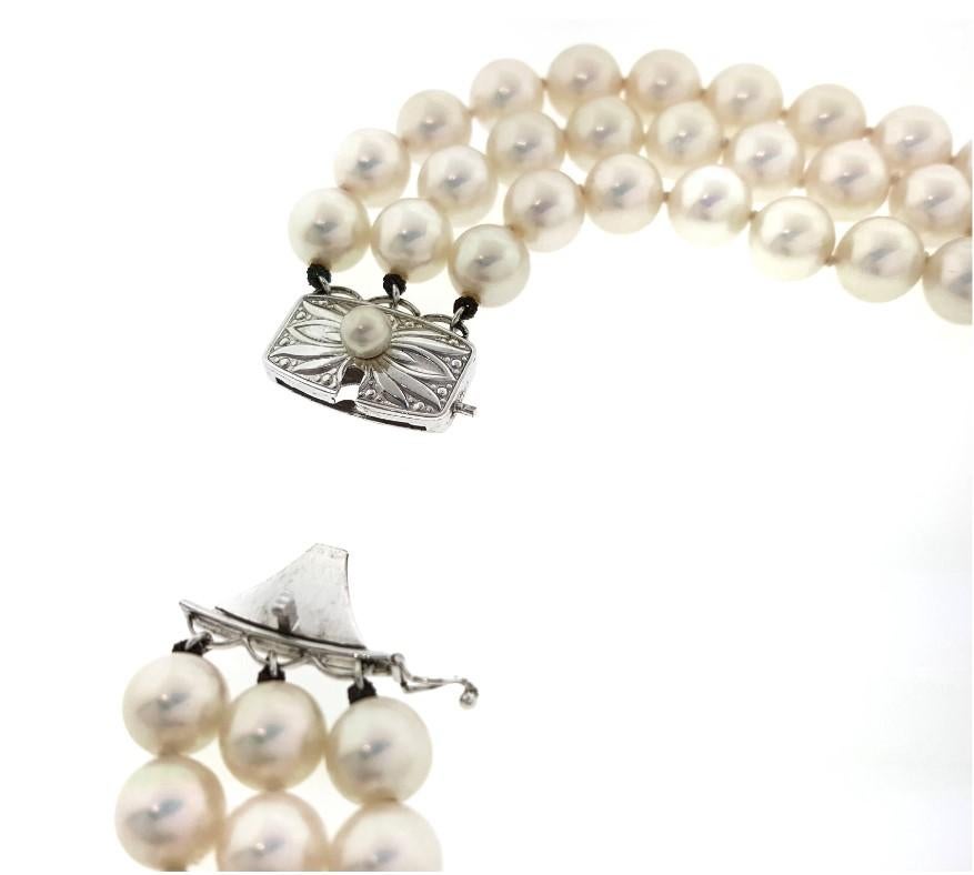 Round Cut Mikimoto Tanzanite, Diamond & Pearl Choker Necklace in 18k White Gold For Sale