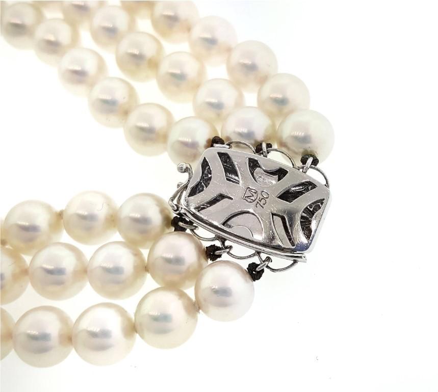 Mikimoto Tanzanite, Diamond & Pearl Choker Necklace in 18k White Gold In Excellent Condition For Sale In La Jolla, CA