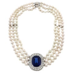 Mikimoto Tanzanite, Diamond & Pearl Choker Necklace in 18k White Gold