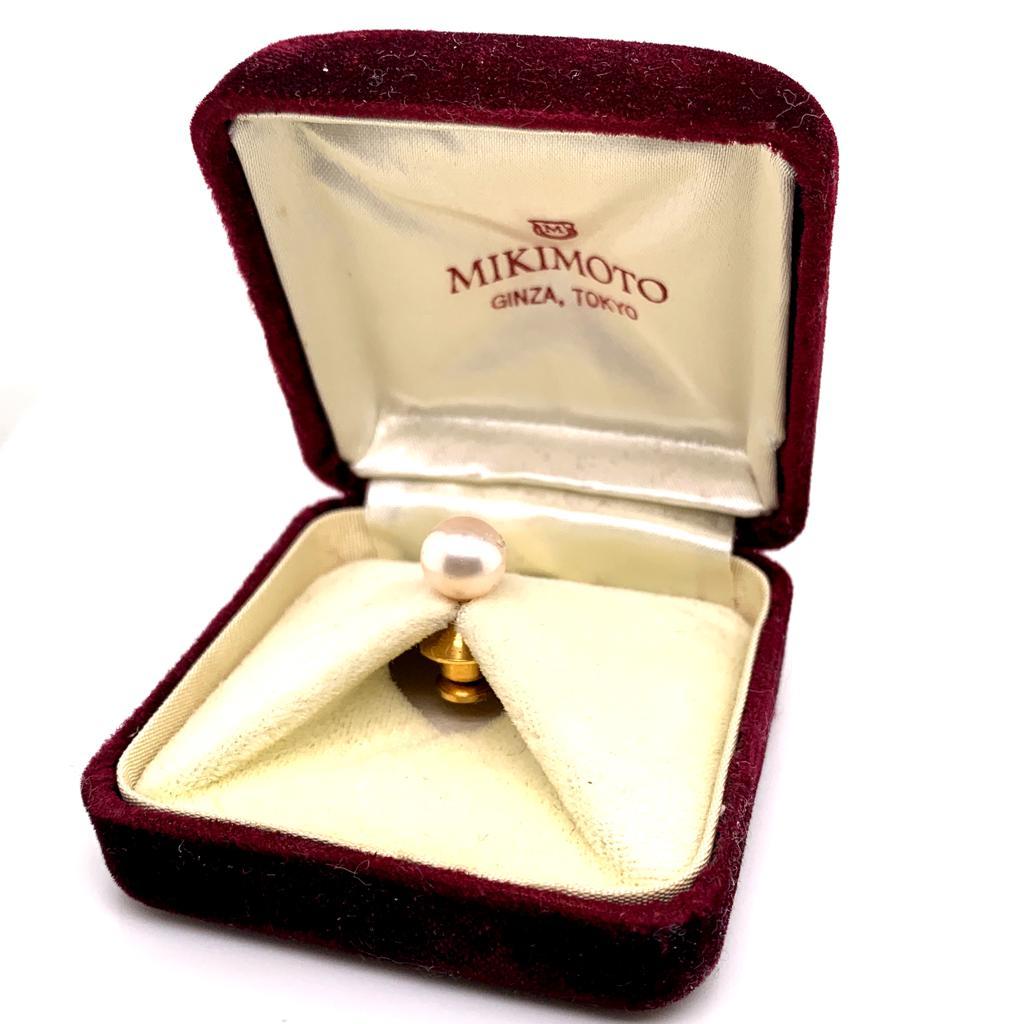 Modern Mikimoto Tie Pin Sterling Silver with Gold Overlay