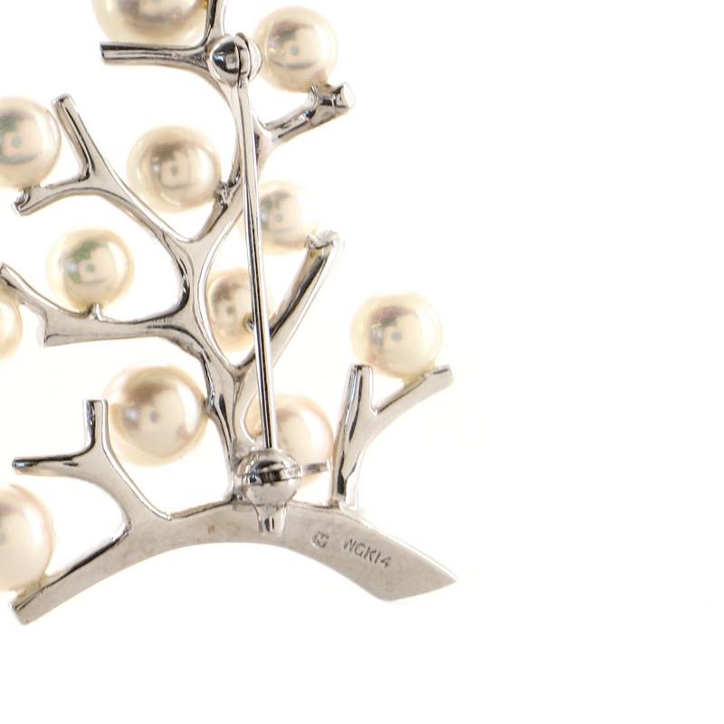 Mikimoto Tree Brooch 18K White Gold and Pearls In Good Condition In New York, NY