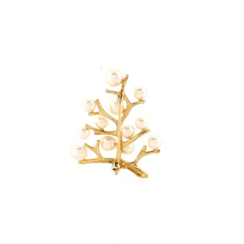 Mikimoto Tree Brooch 18K Yellow Gold and Cultured Pearls In Good Condition In New York, NY