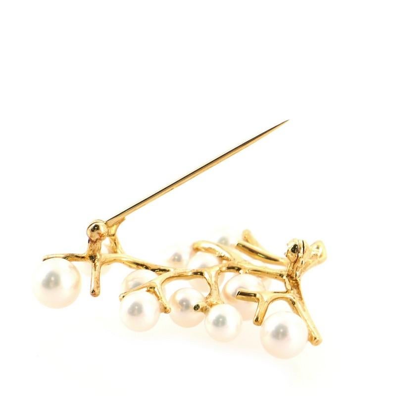 Women's or Men's Mikimoto Tree Brooch 18K Yellow Gold and Cultured Pearls