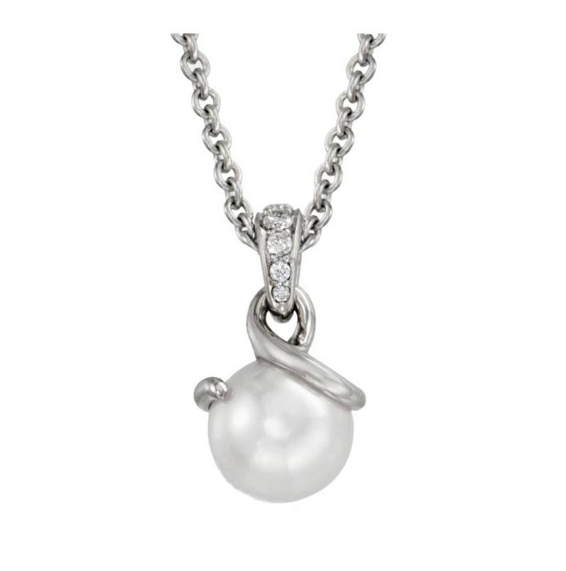 Mikimoto Twist Akoya Cultured Pearl Pendant in 18K White Gold The Twist Collection features organic, free-form designs intended to showcase the pearl from all angles.   
Akoya Cultured Pearl 8mm 
Diamomids 0.05cts