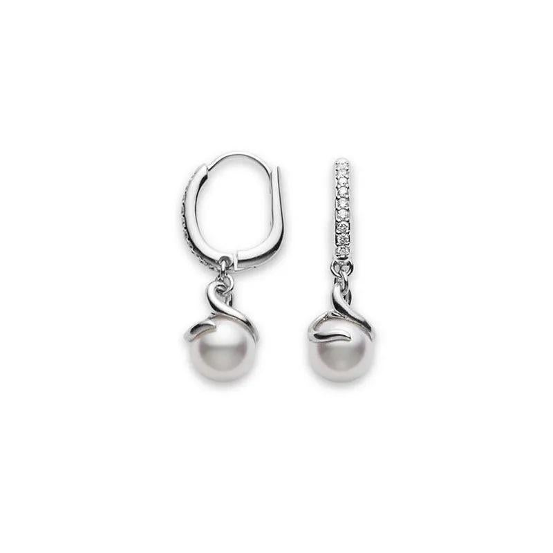 Round Cut Mikimoto Twist Earring with Akoya Pearls & Diamonds MEA10016ADXW For Sale