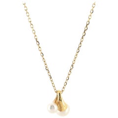 Mikimoto Twist Motif Pendant Necklace 18k Yellow Gold and Pearls