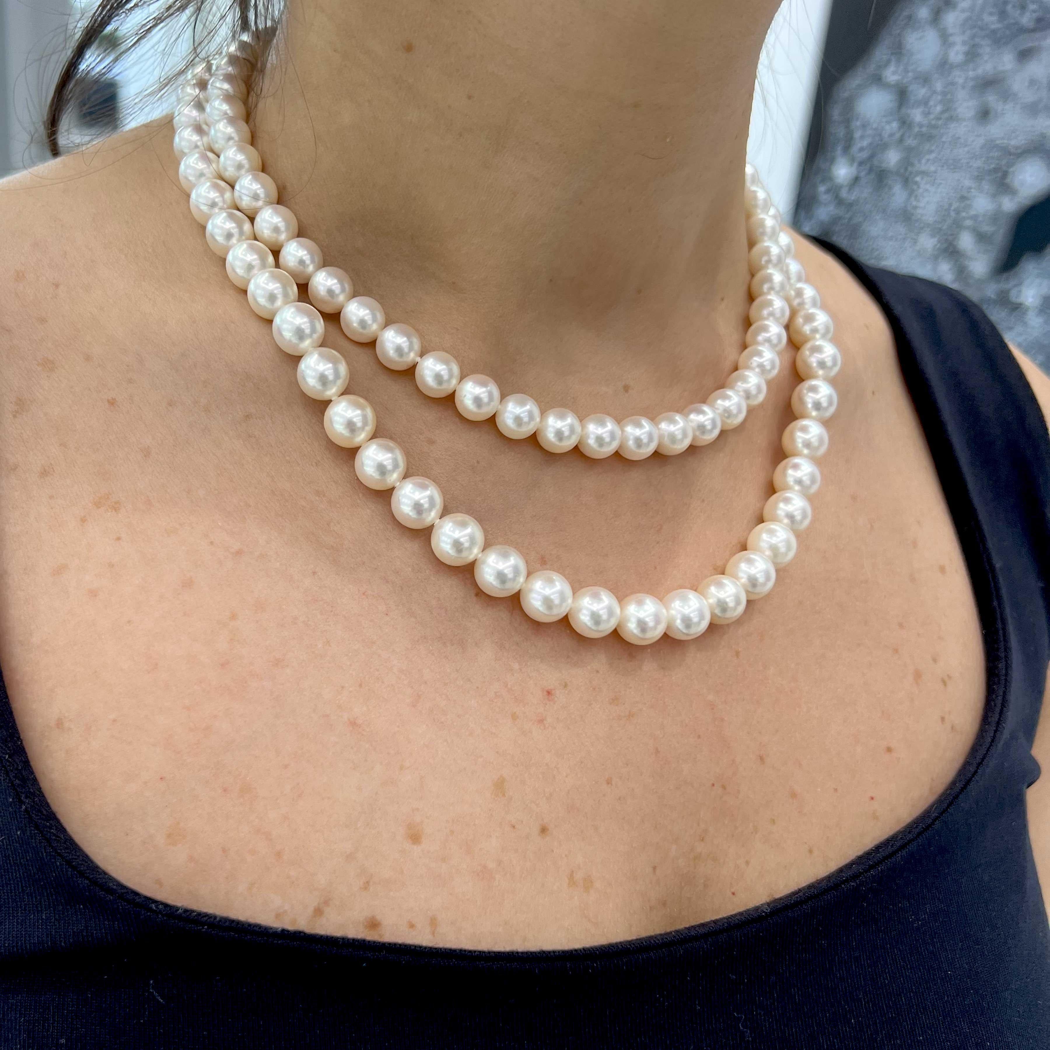 Mikimoto Very Fine and Very Rare Akoya 4 Strand Pearl Necklace Diamond Clasps In Excellent Condition For Sale In Bay Harbor Islands, FL