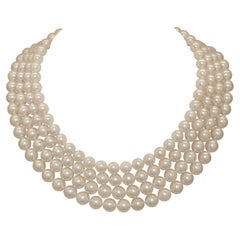 Mikimoto Very Fine and Very Rare Akoya 4 Strand Pearl Necklace Diamond Clasps 