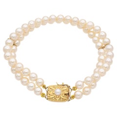 Mikimoto Vintage 18K Yellow Gold 2 Rows Pearl Beaded Strand Bracelet