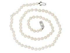 Mikimoto Vintage 1960s Cultured Pearls Silver Matinee Strand Necklace