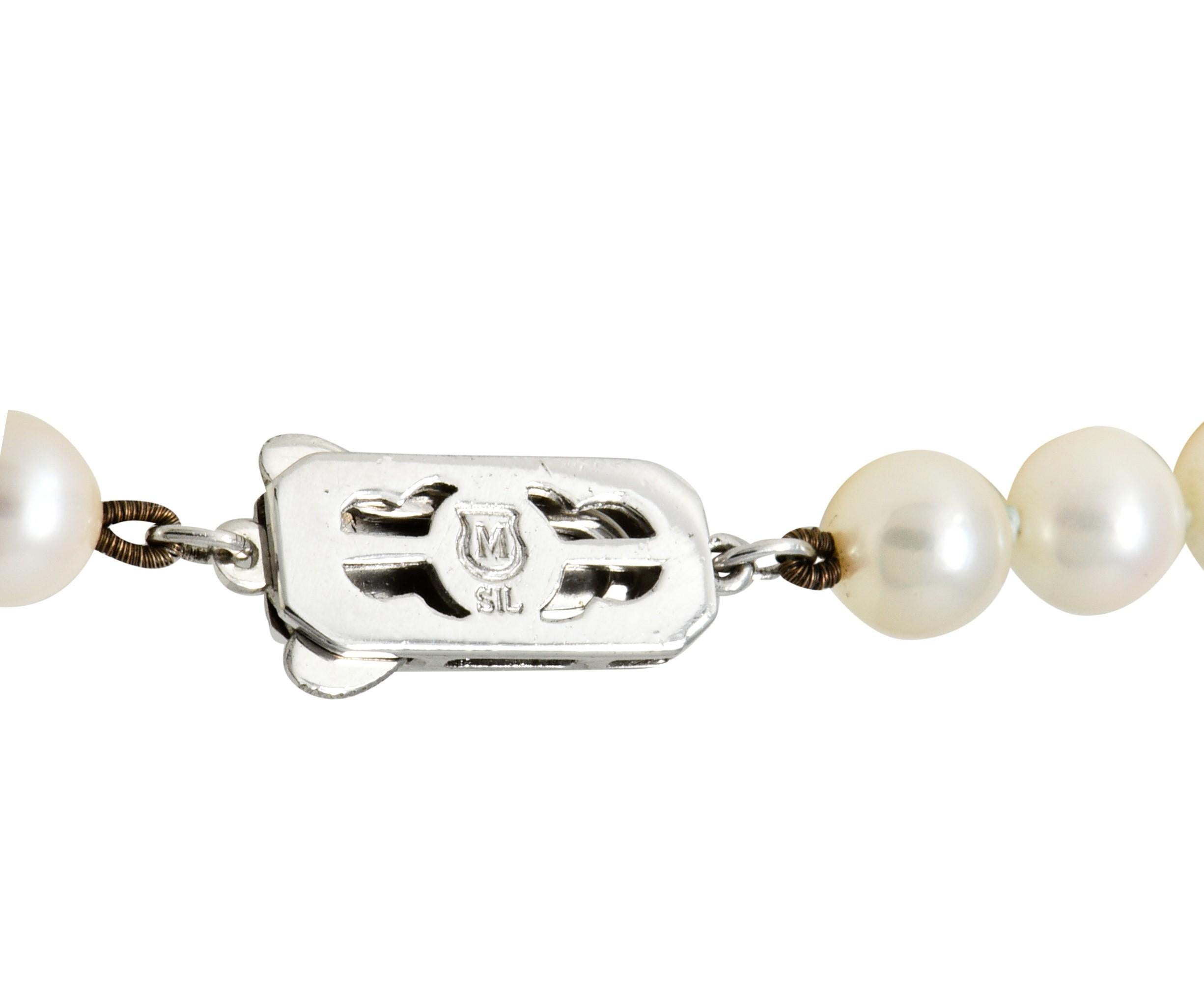 Uncut Mikimoto Vintage 1960s Cultured Pearls Silver Matinee Strand Necklace