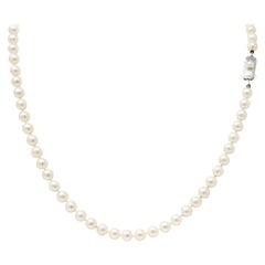 Mikimoto Retro 1960s Cultured Pearls Silver Matinee Strand Necklace