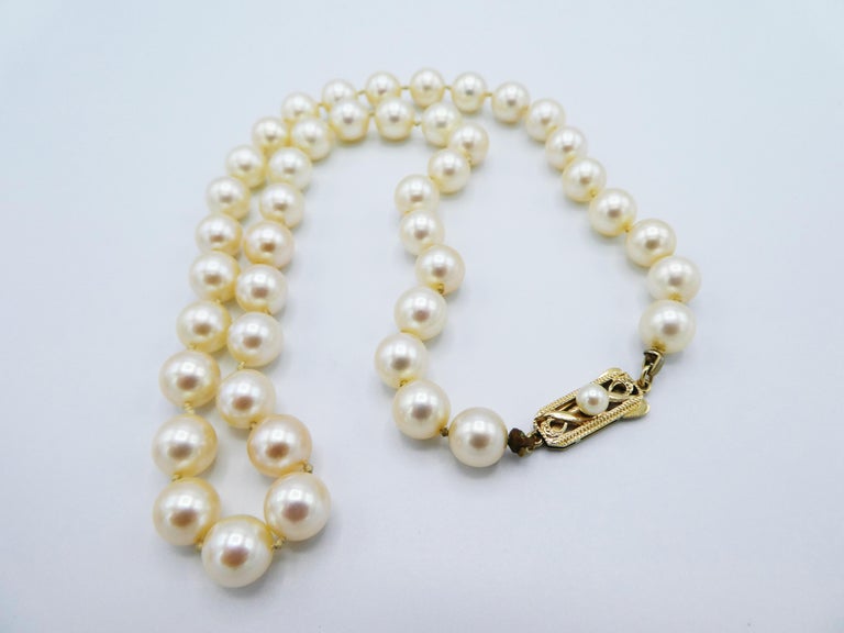 Mikimoto Vintage Pearl 14 Karat Yellow Gold Single Strand Necklace at