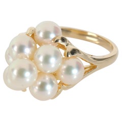 Mikimoto Bague Vintage en or jaune 18k avec perles en grappe