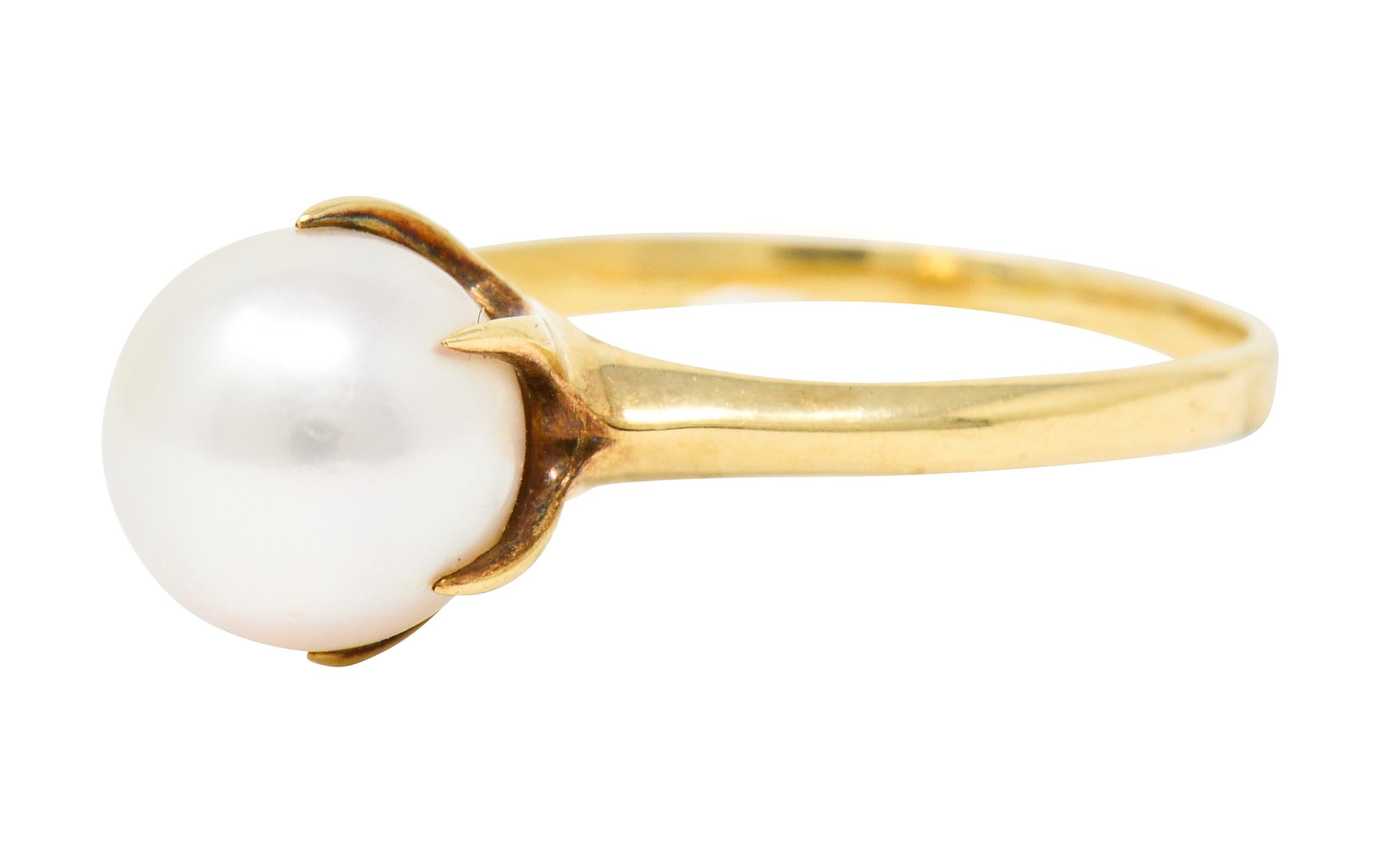 Contemporary Mikimoto Vintage Cultured Pearl 14 Karat Gold Solitaire Ring