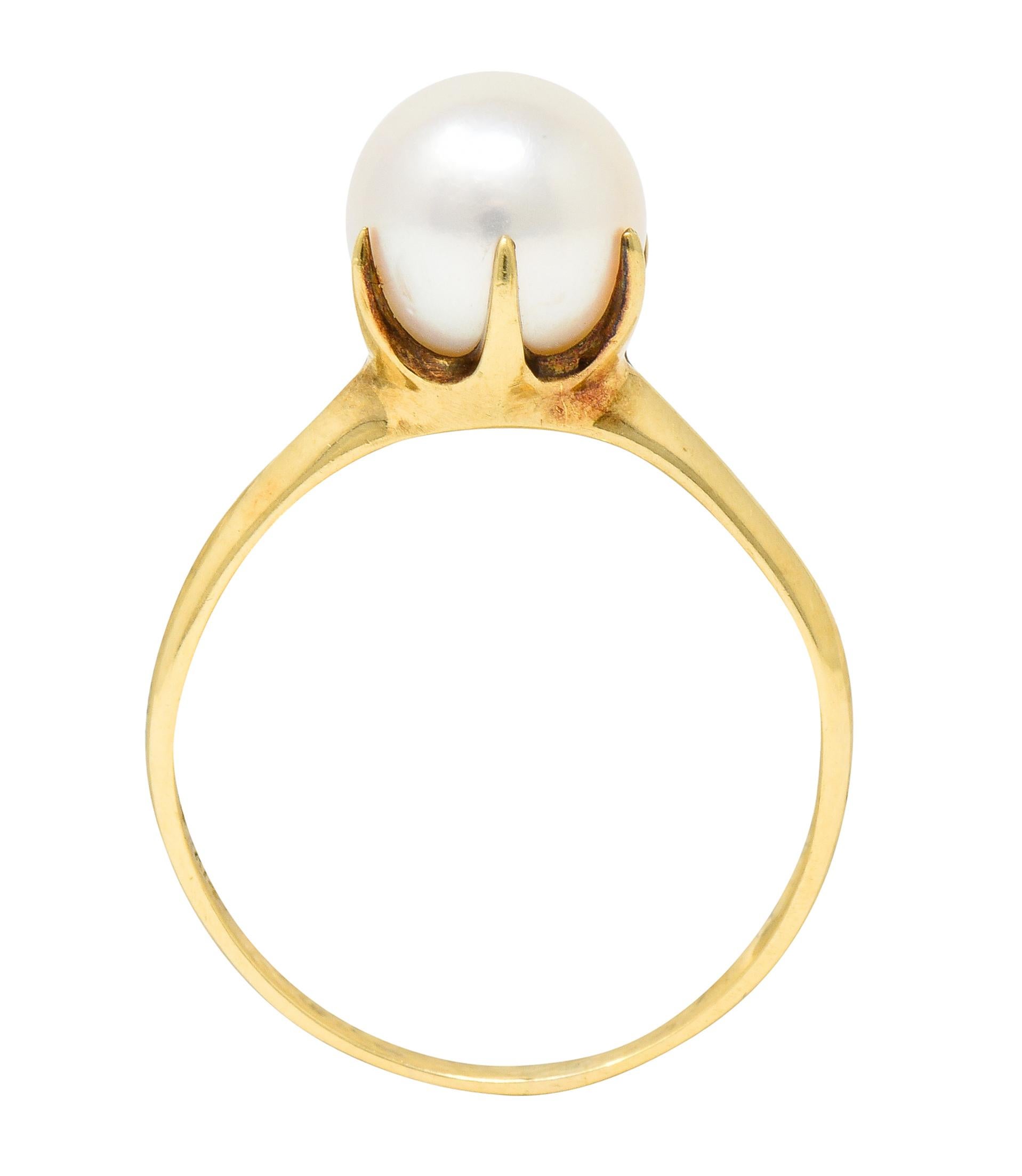 Mikimoto Vintage Cultured Pearl 14 Karat Gold Solitaire Ring In Excellent Condition In Philadelphia, PA