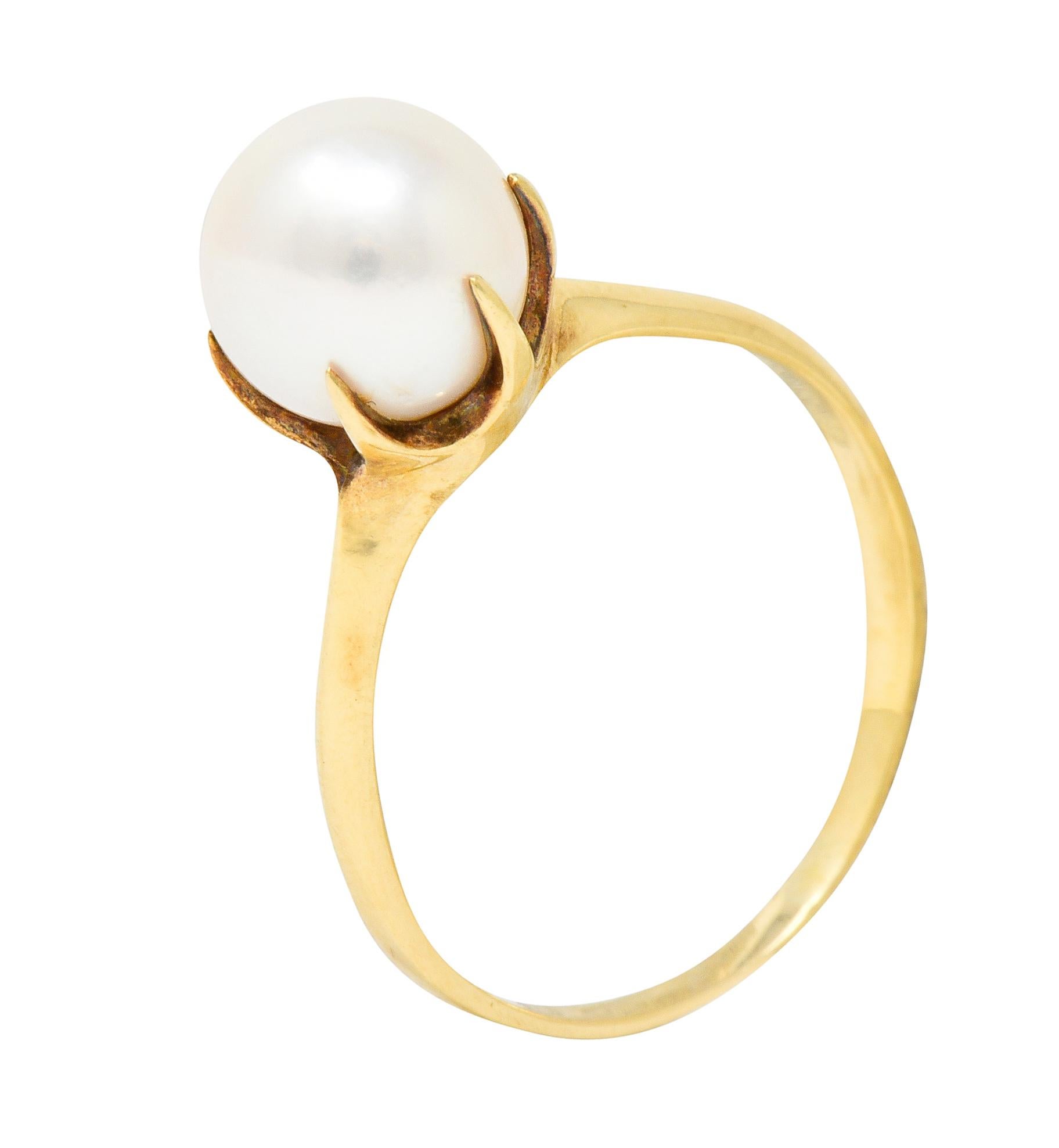 Women's or Men's Mikimoto Vintage Cultured Pearl 14 Karat Gold Solitaire Ring