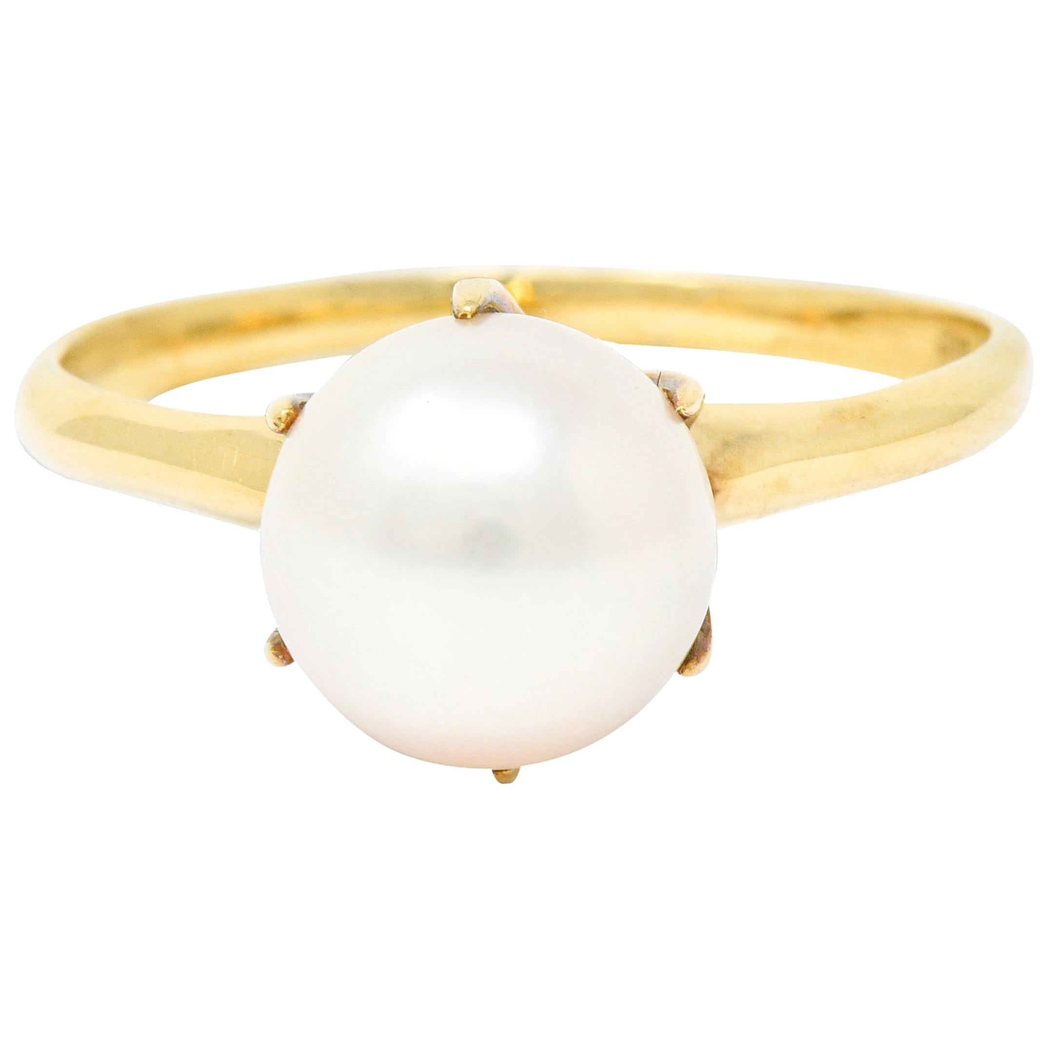 Mikimoto Vintage Cultured Pearl 14 Karat Gold Solitaire Ring