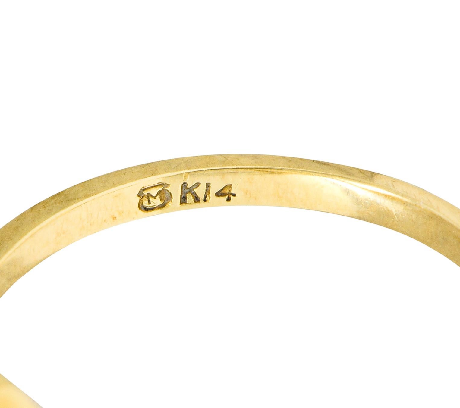 Round Cut Mikimoto Vintage Cultured Pearl 14 Karat Yellow Gold Three-Stone Ring