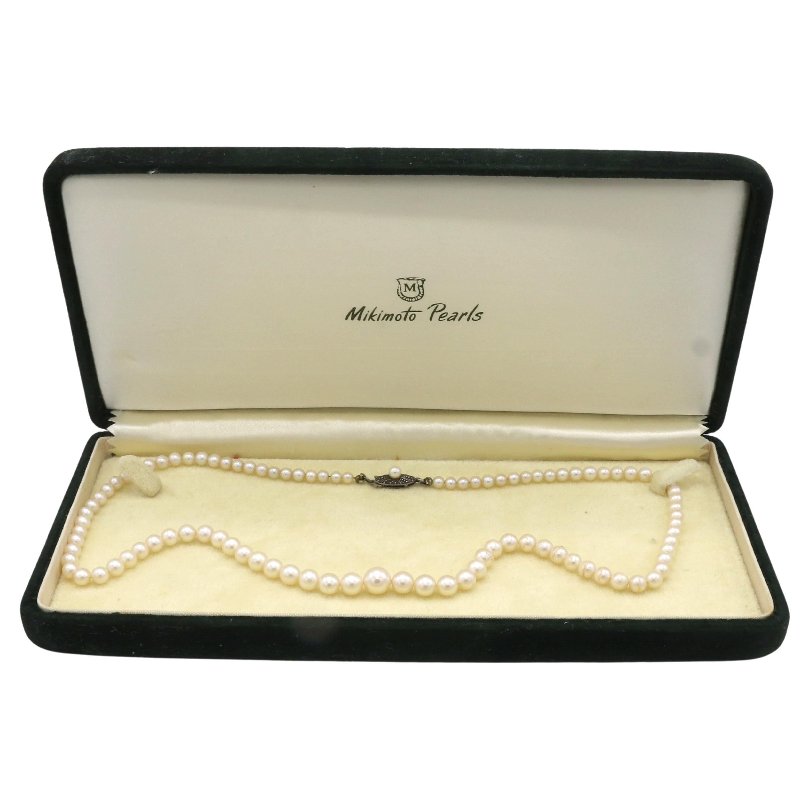 Mikimoto Vintage Cultured Pearl Graduated Necklace Sterling Silver Clasp